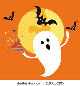 Halloween ghost holding confetti popper icon vector