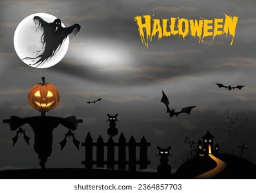 Halloween ghost horror background illustration, night. spooky, scary  
