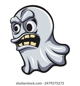 Halloween ghost horror night spooky with big teeth ask trick or treat in holiday party cartoon vector, work of hand drawn