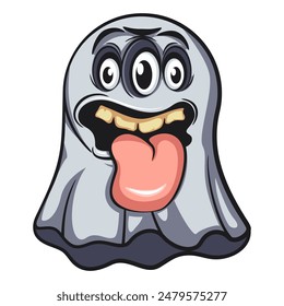 Halloween ghost horror night spooky with big teeth and tongue ask trick or treat in holiday party cartoon vector, work of hand drawn