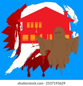 Halloween Ghost and House Graffiti tag. Abstract modern street art decoration performed in urban painting style.