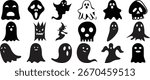 Halloween Ghost Icon Bundle  Creepy Silhouettes Scary Skull  Haunted Vector Pack