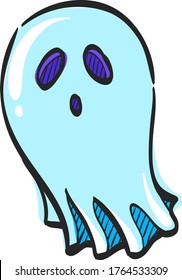 Halloween ghost icon in color drawing. Spooky fear frighten treat threat