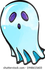 Halloween ghost icon in color drawing. Spooky fear frighten treat threat