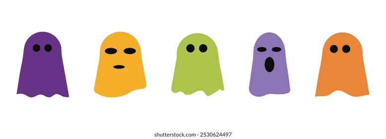 Halloween ghost icon in different shapes and colour. Halloween vector.