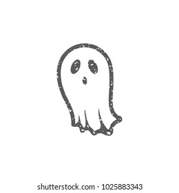 Halloween ghost icon in grunge texture. Vintage style vector illustration.
