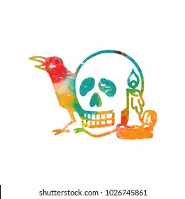 Halloween ghost icon in grunge texture vector illustration.