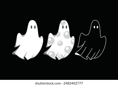 Halloween Ghost Icon Illustrations set includes dynamic and haunting designs, perfect for Halloween decor, party invitations, and spooky-themed projects