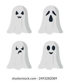 Halloween ghost icon set isolated on white background. Vector illustration.
