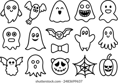 Halloween ghost icon set. Line Icon. Editable Stroke.