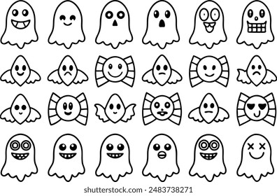 Halloween ghost icon set. Line Icon. Editable Stroke.