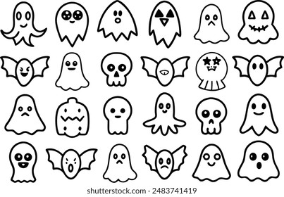 Halloween ghost icon set. Line Icon. Editable Stroke.