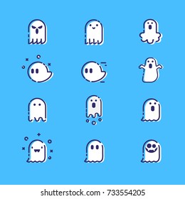 Halloween ghost icon set. Outline Vector symbol collection. Halloween Symbols.