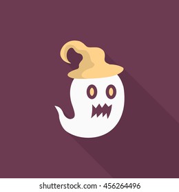 Halloween ghost icon, Vector flat long shadow design. Halloween concept.