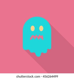 Halloween ghost icon, Vector flat long shadow design. Halloween concept.
