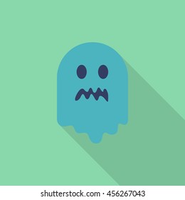 Halloween ghost icon, Vector flat long shadow design. Halloween concept.