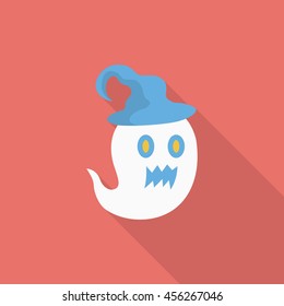 Halloween ghost icon, Vector flat long shadow design. Halloween concept.