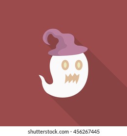 Halloween ghost icon, Vector flat long shadow design. Halloween concept.