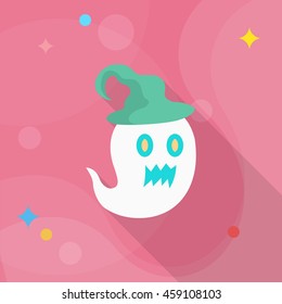 Halloween ghost icon, Vector flat long shadow design. Halloween concept.