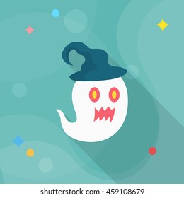 Halloween ghost icon, Vector flat long shadow design. Halloween concept.