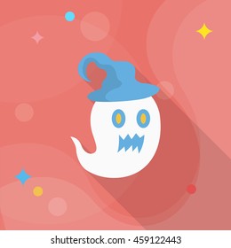 Halloween ghost icon, Vector flat long shadow design. Halloween concept.