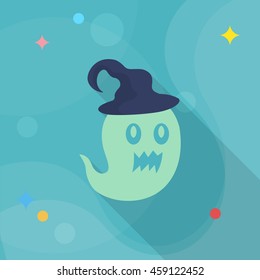 Halloween ghost icon, Vector flat long shadow design. Halloween concept.