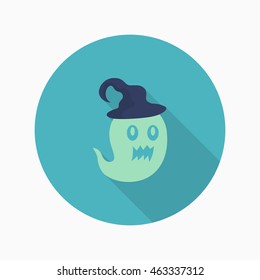 Halloween ghost icon, Vector flat long shadow design. Halloween concept.