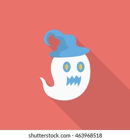 Halloween ghost icon, Vector flat long shadow design. Halloween concept.