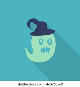 Halloween ghost icon, Vector flat long shadow design. Halloween concept.