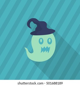 Halloween ghost icon, Vector flat long shadow design. Halloween concept.