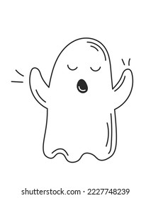 Halloween ghost icon. White ghost or spirit. Imagination, dream and fantasy. Mysticism and witchcraft. Scary character. International holiday of fear and horror. Cartoon flat vector illustration