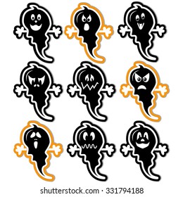 Halloween ghost icons set in color with gray shadow in label style
