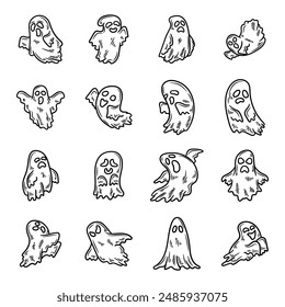 Halloween Ghost Illustration No Color Set