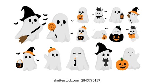 Halloween Ghost Illustration Set Colection