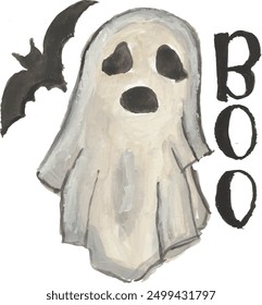 Halloween ghost illustration watercolor clipart design