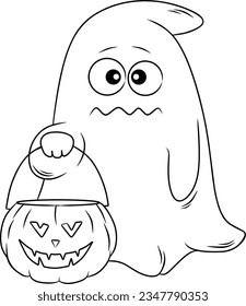 Halloween ghost line art for coloring book page