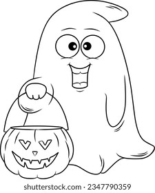 Halloween ghost line art for coloring book page