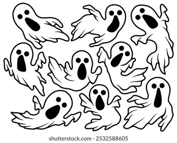 Halloween Ghost Line Art Illustration