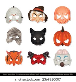 Halloween ghost mask. Set of Halloween ghost Mask Vector Illustration.