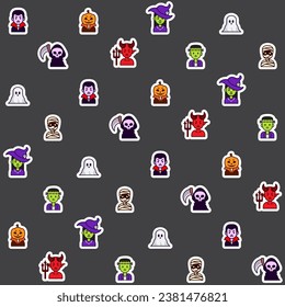 Halloween Ghost And Monster Characters Vector Seamless Pattern
