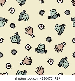 Halloween ghost monster face doodle cartoon pattern seamless