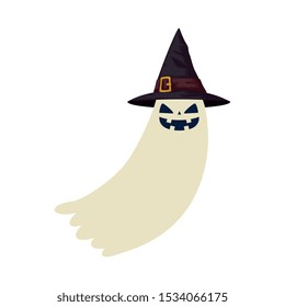 halloween ghost mystery with hat witch vector illustration design