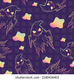 Halloween ghost neon light cartoon doodle pattern seamless