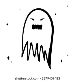 Halloween ghost nightmare horror holiday line drawing art print dead screamer funny strange sweets character bones skeleton skin sheet spirit ancestors atmosphere