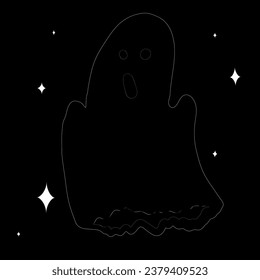 Halloween ghost nightmare horror holiday line drawing art print dead screamer funny strange sweets character bones skeleton skin sheet spirit ancestors atmosphere