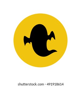 Halloween ghost on the yellow background. Vector illustration