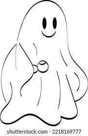 Halloween Ghost Outlines. Cute Ghost and add a little adventure. Spooky outline Drawing - Black And White