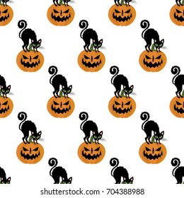 Halloween ghost pattern on the white background. Vector illustration
