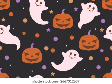 Halloween Ghost Pattern. Seamless pattern with funny silhouettes of pumpkins. Seamless pattern with cute halloween pumpkins