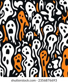 Halloween ghost pattern. Vector illustration. Black and white Halloween background.